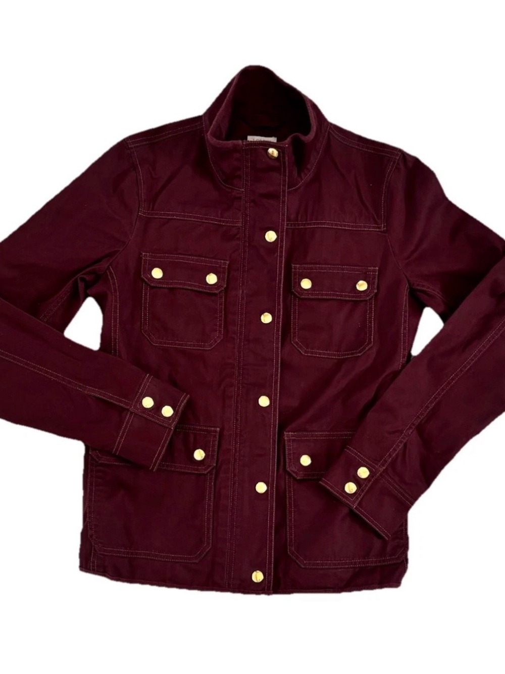 J. Crew Field Jacket Vintage Burgundy Gold Hardware Size Small Water Resistant - Picture 2 of 7